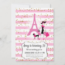 Cartes d'invitation françaises roses pour fille