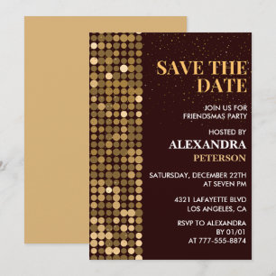 Cartes d'invitation Friendsmas à retenir date Or