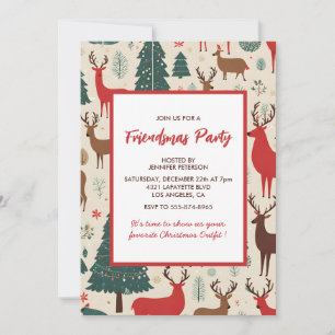 Cartes d'invitation Friendsmas Cerfs et arbres fan