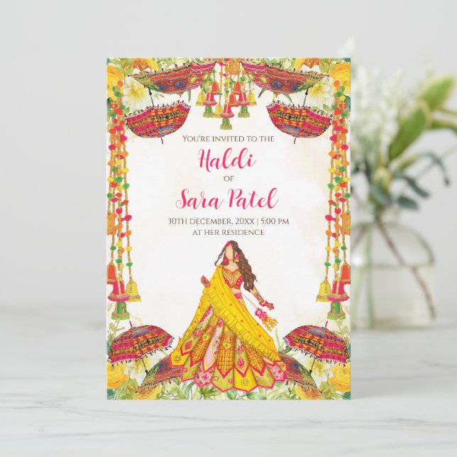 Cartes d'invitation Haldi & Invitation Holud Carte (Debout devant)