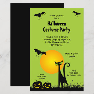 Cartes d'invitation Halloween Chat Noir et Chauves
