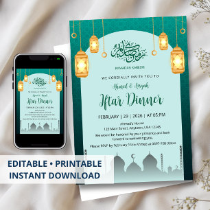 Cartes d'invitation Iftar à Lanternes Dorées Lumin