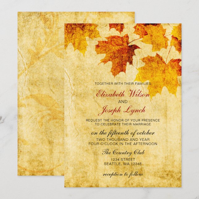 cartes d'invitation mariage de automne rustique (Devant / Derrière)