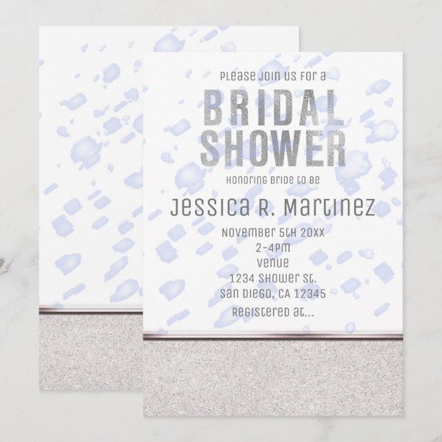 Cartes d'invitation Modern Bridal Shower Blue Rain (Devant / Derrière)