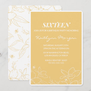 Cartes d'invitation modernes pour 16 ans Fleurs Ja