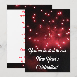 Cartes d'invitation Nouvel An Feux d'Artifice Roug