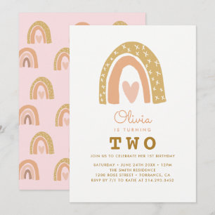 Cartes d'invitation Pastel Rainbow 2nd Birthday