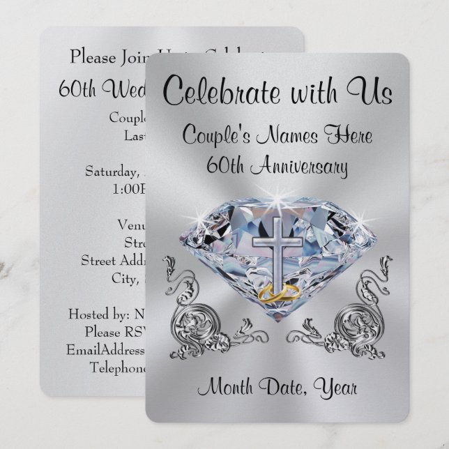 Cartes d'invitation Personnalisées pour le 60ème A (Devant / Derrière)