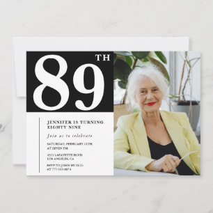 Cartes d'invitation photo 89e anniversaire noir et