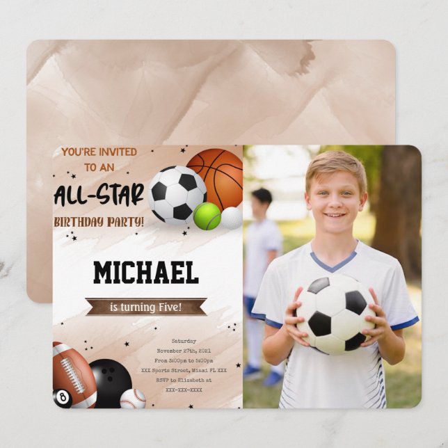 Cartes d'invitation photo de sport (Devant / Derrière)
