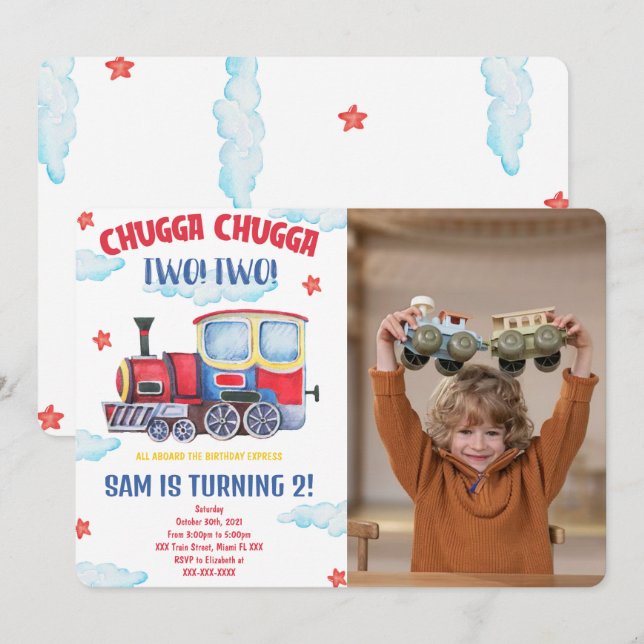 Cartes d'invitation photo de train (Devant / Derrière)