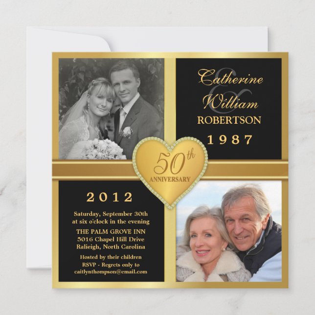 Cartes d'invitation photo élégantes pour le 50e an (Devant)