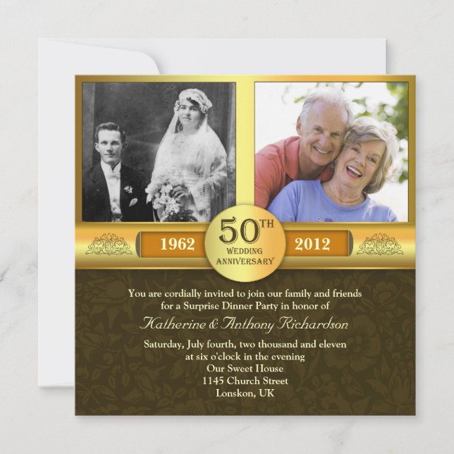 Cartes d'invitation photo pour 50 ans de mariage e (Devant)