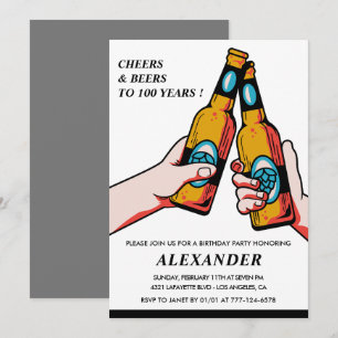 Cartes d'invitation pour 100 ans Cheers and Beers