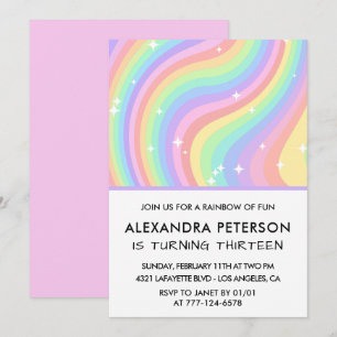 Cartes d'invitation pour 13 ans arc-en-ciel Pastel