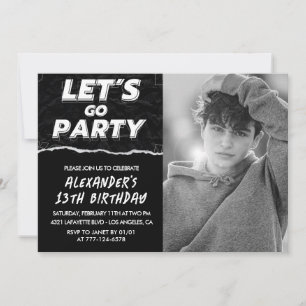 Cartes d'invitation pour 13 ans garçon noir Photo