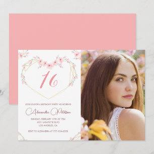 Cartes d'invitation pour 16 ans Bohème Fleur Photo