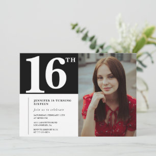 Cartes d'invitation pour 16 ans noires Moderne Chi