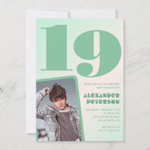 Cartes d'invitation pour 19 ans avec dégradé vert 