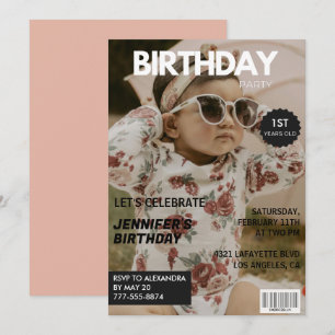 Cartes d'invitation pour 1er anniversaire Fille Co