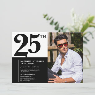 Cartes d'invitation pour 25 ans noir blanc photo