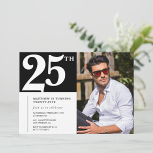 Cartes d'invitation pour 25 ans noir blanc photo