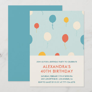Cartes d'invitation pour 40 ans Ballons Simple