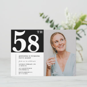Cartes d'invitation pour 58 ans avec photo en noir