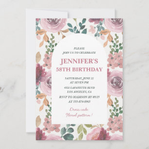 Cartes d'invitation pour 58 ans Floral Aquarelle C