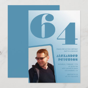 Cartes d'invitation pour 64 ans avec photo et dégr