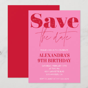 Cartes d'invitation pour 9 ans rose Enregistrez la
