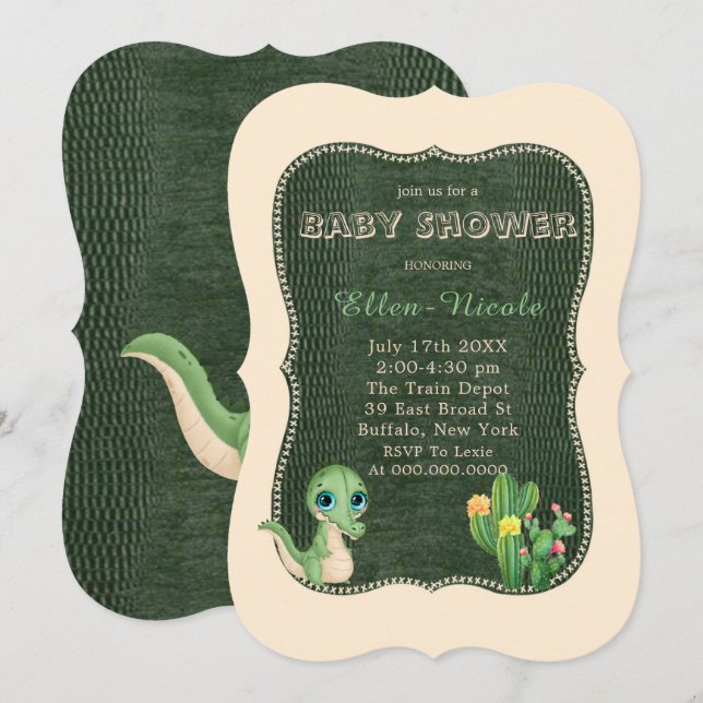 Cartes d'invitation pour Baby Shower Cute Alligato (Devant / Derrière)
