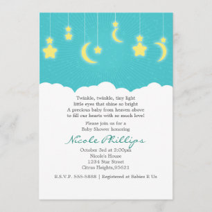 Cartes d'invitation pour Baby Shower Étoiles Lune