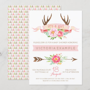 Cartes d'invitation pour Baby Shower Fille Tribale
