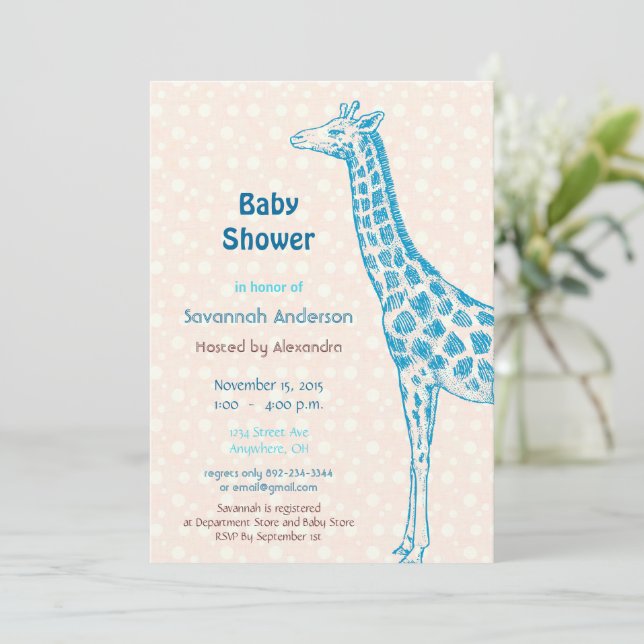 Cartes d'invitation pour Baby Shower Garçon Girafe (Debout devant)