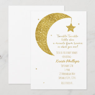 Cartes d'invitation pour Baby Shower Lune et Étoil