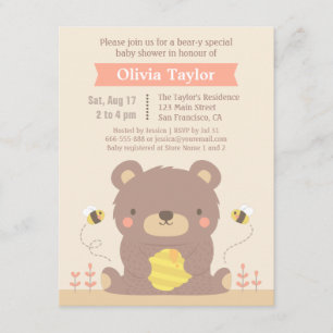 Cartes d'invitation pour Baby Shower Ourson Mignon