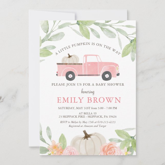 Cartes d'invitation pour Baby Shower PETITE FILLE  (Devant)
