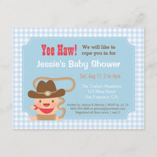 Cartes d'invitation pour Baby Shower Western Gingh