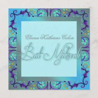 Cartes d'invitation pour Bat Mitzvah bleu sarcelle
