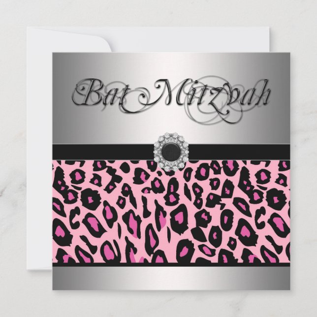 Cartes d'invitation pour Bat Mitzvah Léopard Rose (Devant)