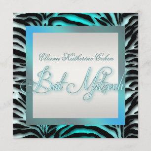 Cartes d'invitation pour Bat Mitzvah Zèbre Bleu Tu