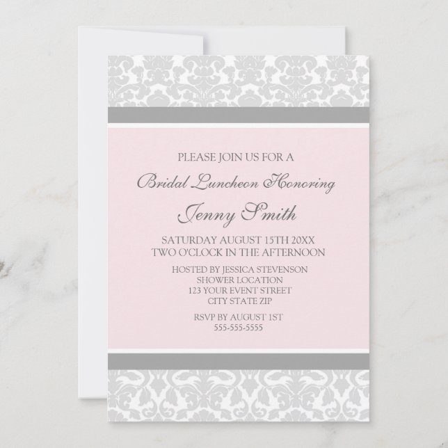 Cartes d'invitation pour déjeuner nuptial gris ros (Dos)