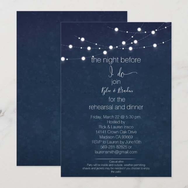 Cartes d'invitation pour dîner/ fête de répétition (Devant / Derrière)