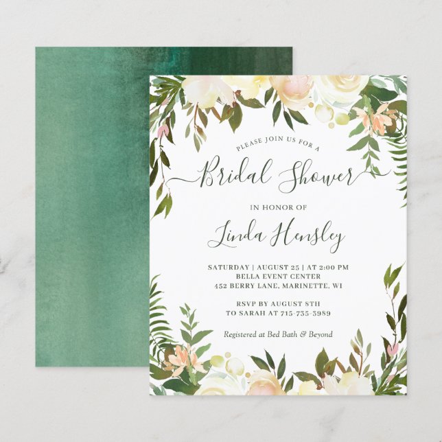 Cartes d'invitation pour douche de mariée florale  (Devant / Derrière)