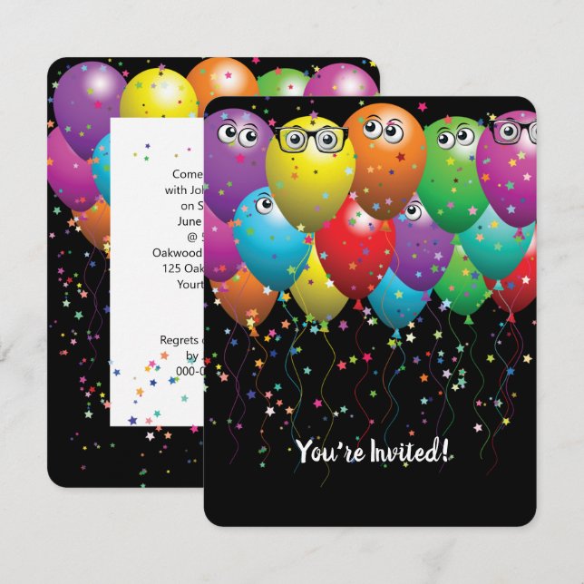 Cartes d'invitation pour fête avec ballons et glob (Devant / Derrière)