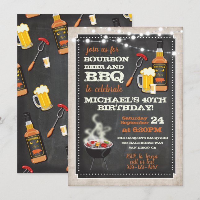 Cartes d'invitation pour fête Bourbon Bière & BBQ (Devant / Derrière)