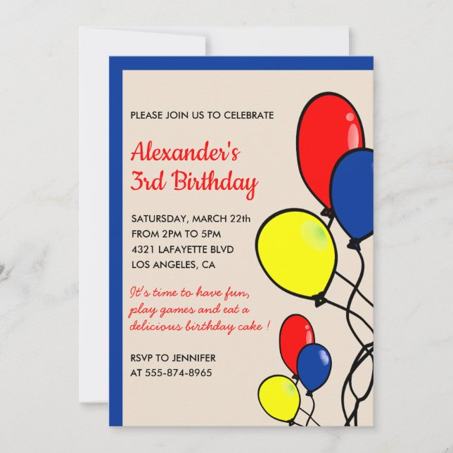 Cartes d'invitation pour fête d'anniversaire ballo (Devant)