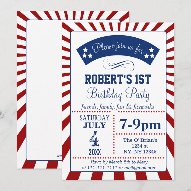 Cartes d'invitation pour fête d'anniversaire de la (Devant / Derrière)