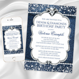 Cartes d'invitation pour fête d'anniversaire Denim